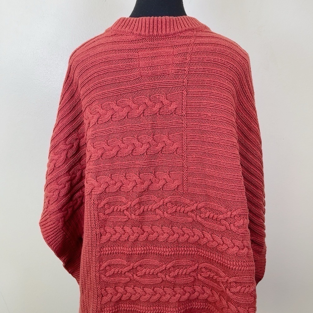 Abercrombie & Fitch Pumpkin Spice Orange Chunky Cable Knit Poncho Sweater - Picture 4 of 16